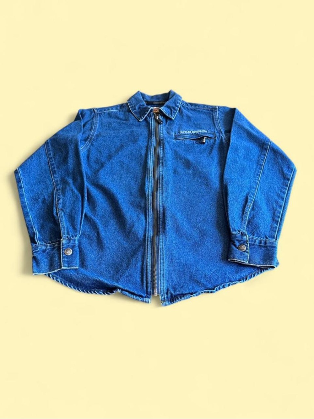 Vintage Harley Davidson Denim Zip Shirt Jacket Blue Women’s XS